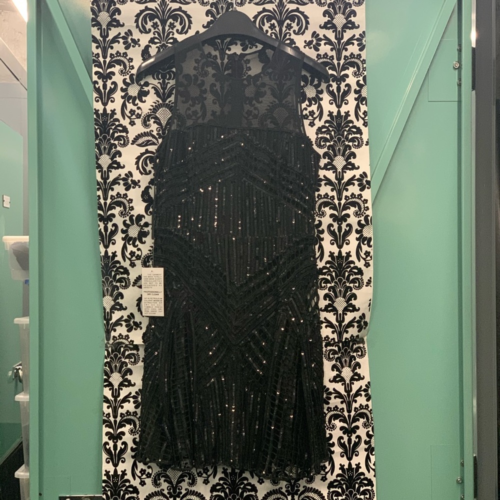 Parker Black Sequined Party Dress Size S